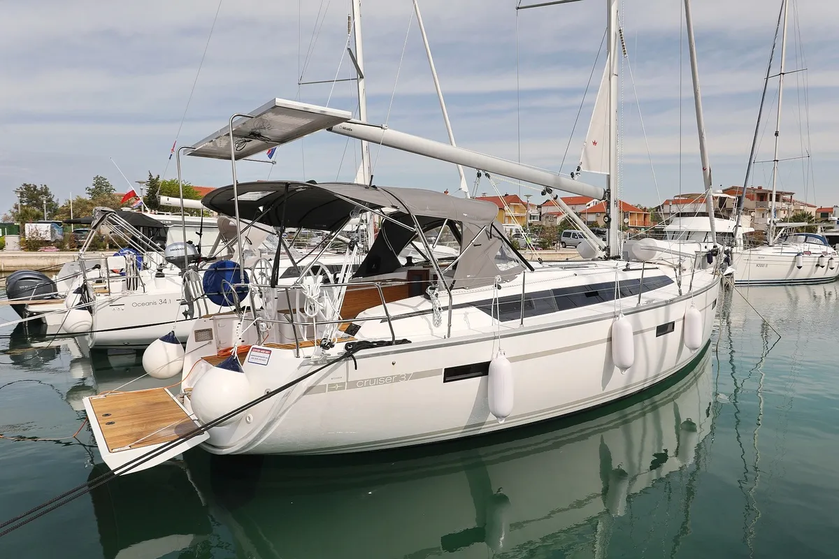 Exterior view of aMore, a Bavaria Cruiser 37 sailboat at Pirovac, Croatia