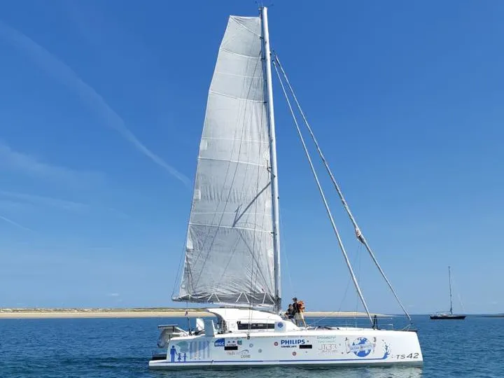 Exterior view of Marsaudon Composites TS 42, a catamaran at Alameda, United States