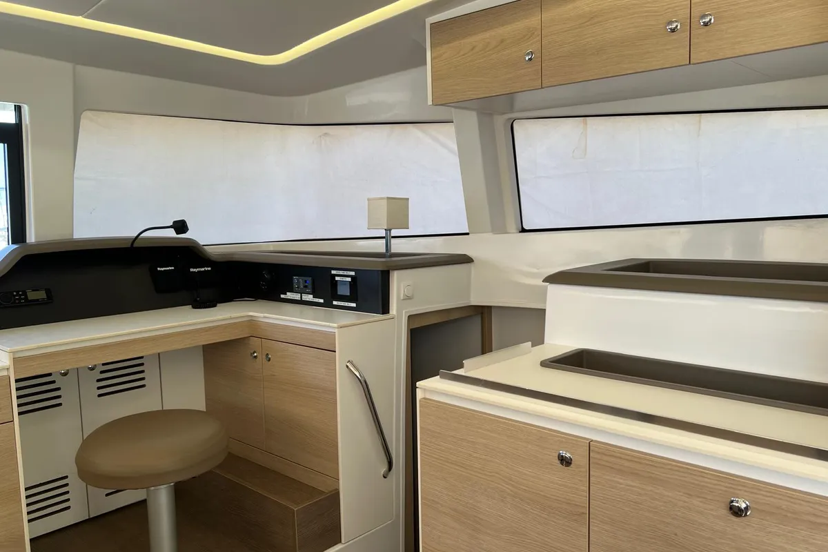 Salon of Ginevra, a Bali 4.1 catamaran at Capo d'Orlando, Italy
