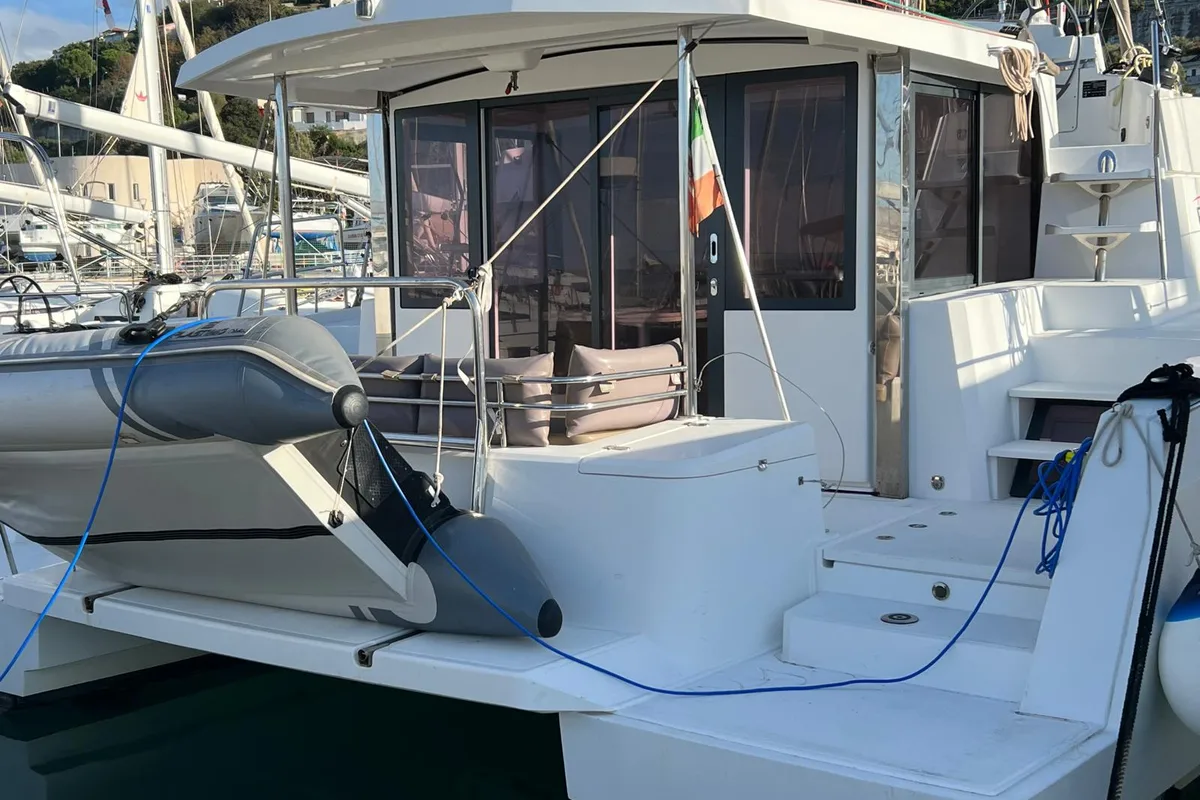 Exterior view of Ginevra, a Bali 4.1 catamaran at Capo d'Orlando, Italy
