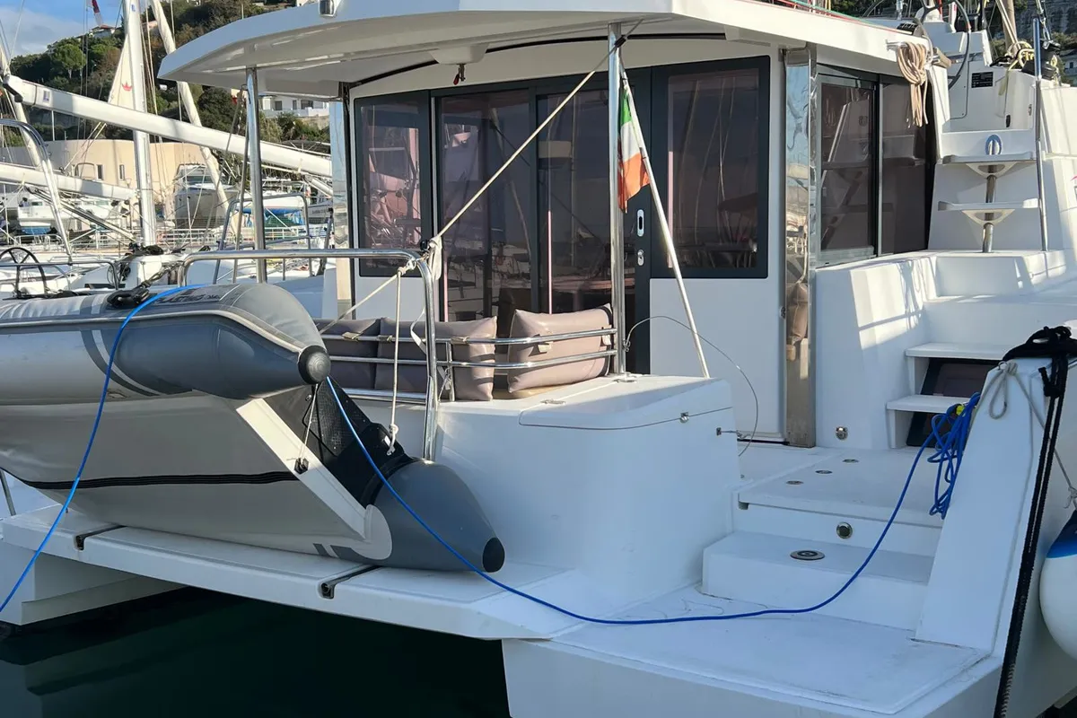 Exterior view of Ginevra, a Bali 4.1 catamaran at Capo d'Orlando, Italy