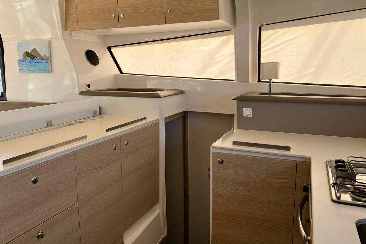 Salon of Ginevra, a Bali 4.1 catamaran at Capo d'Orlando, Italy