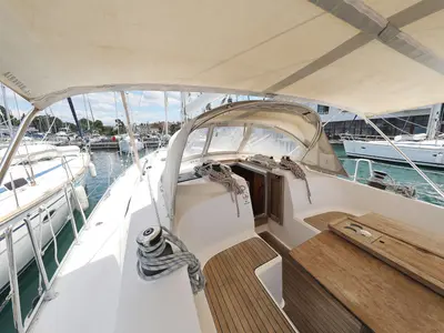 Cockpit of Bavaria Cruiser 46, a sailboat at Zadar, Croatia