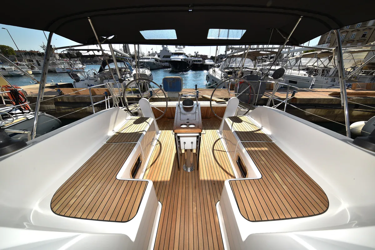 Cockpit of Bavaria Cruiser 46, a sailboat at Zadar, Croatia