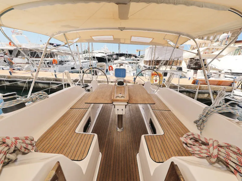 Cockpit of Bavaria Cruiser 46, a sailboat at Zadar, Croatia