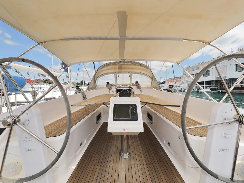Cockpit of Bavaria Cruiser 46, a sailboat at Zadar, Croatia