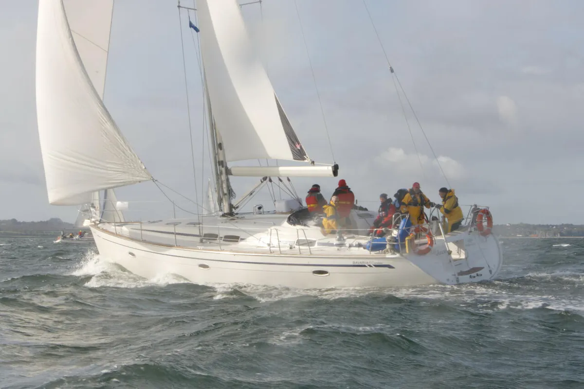 Exterior view of Bavaria 46 Cruiser, a sailboat at Heiligenhafen, Germany