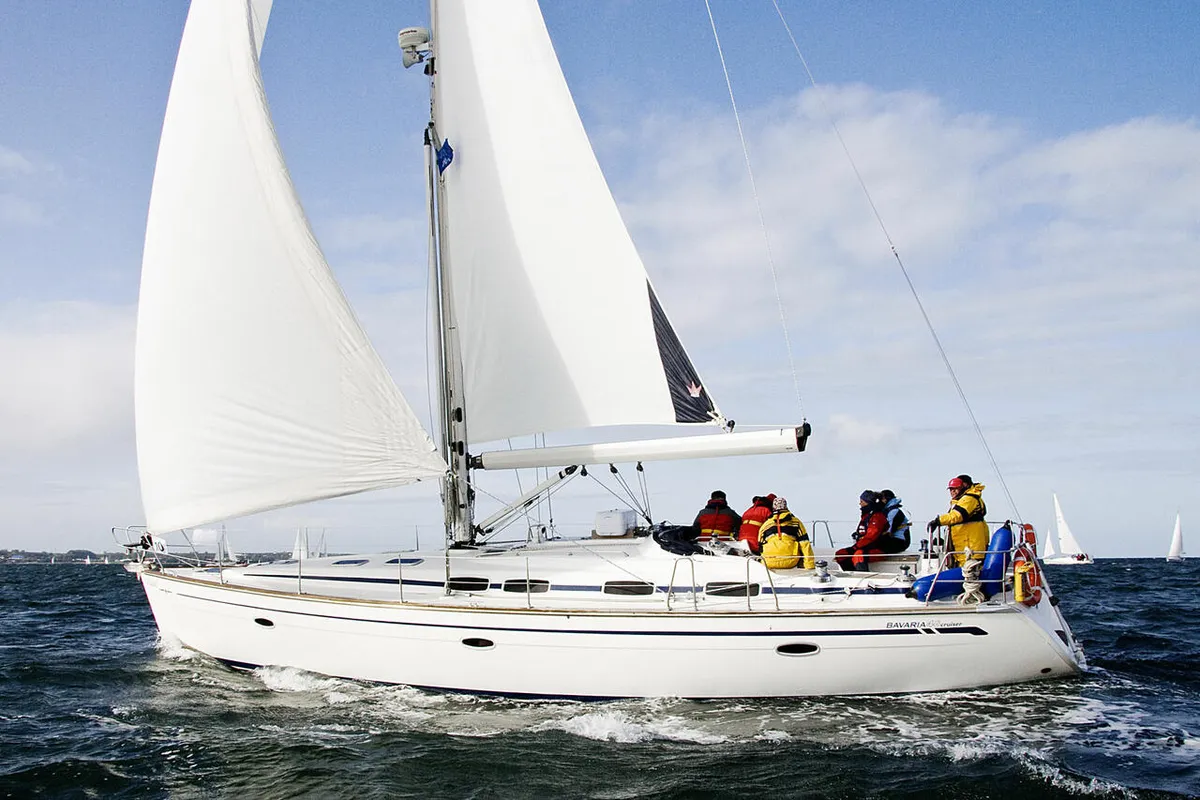 Exterior view of Bavaria 46 Cruiser, a sailboat at Heiligenhafen, Germany