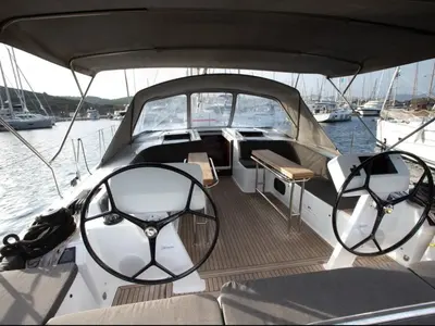 Cockpit of Medusa II, a Hanse 508 sailboat at Municipal Unit of Lefkada, Greece