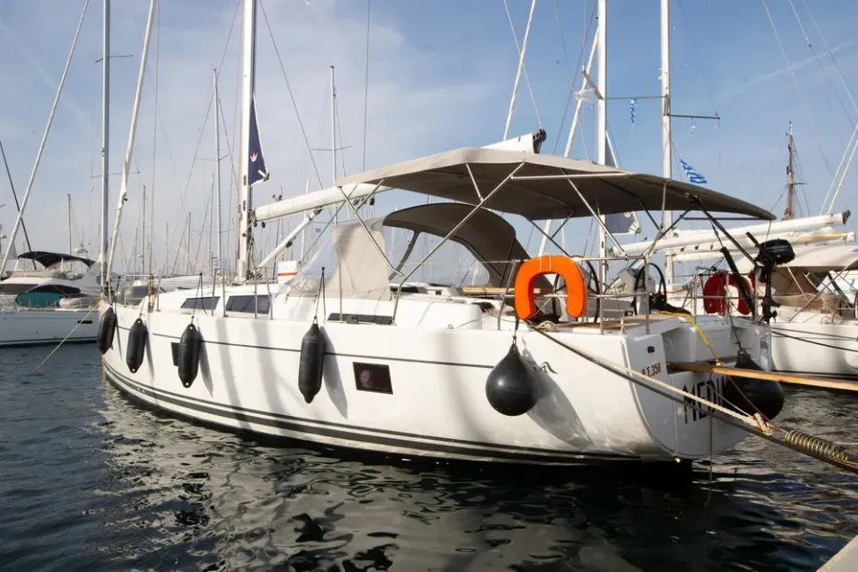 Exterior view of Medusa II, a Hanse 508 sailboat at Municipal Unit of Lefkada, Greece