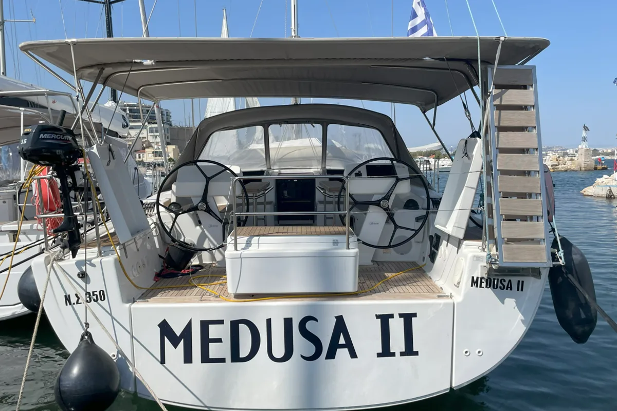 Exterior view of Medusa II, a Hanse 508 sailboat at Municipal Unit of Lefkada, Greece
