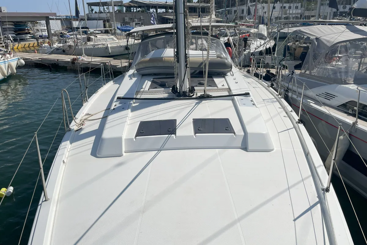 Deck of Medusa II, a Hanse 508 sailboat at Municipal Unit of Lefkada, Greece