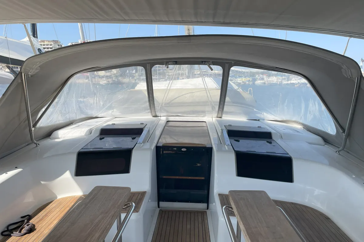 Deck of Medusa II, a Hanse 508 sailboat at Municipal Unit of Lefkada, Greece