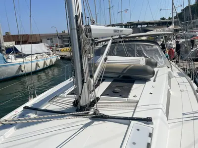 Deck of Medusa II, a Hanse 508 sailboat at Municipal Unit of Lefkada, Greece