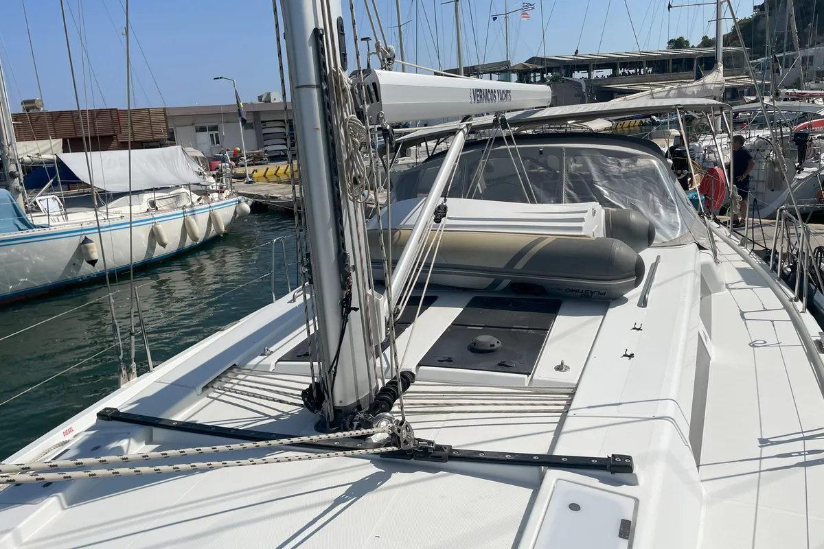 Deck of Medusa II, a Hanse 508 sailboat at Municipal Unit of Lefkada, Greece