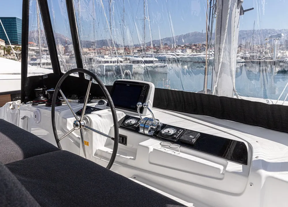 Cockpit of Galeb, a Lagoon 46 catamaran at Seget Donji, Croatia