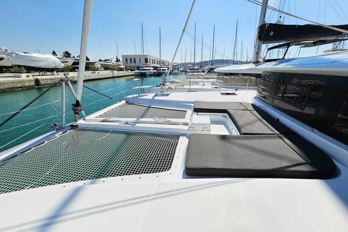 Deck of Galeb, a Lagoon 46 catamaran at Seget Donji, Croatia