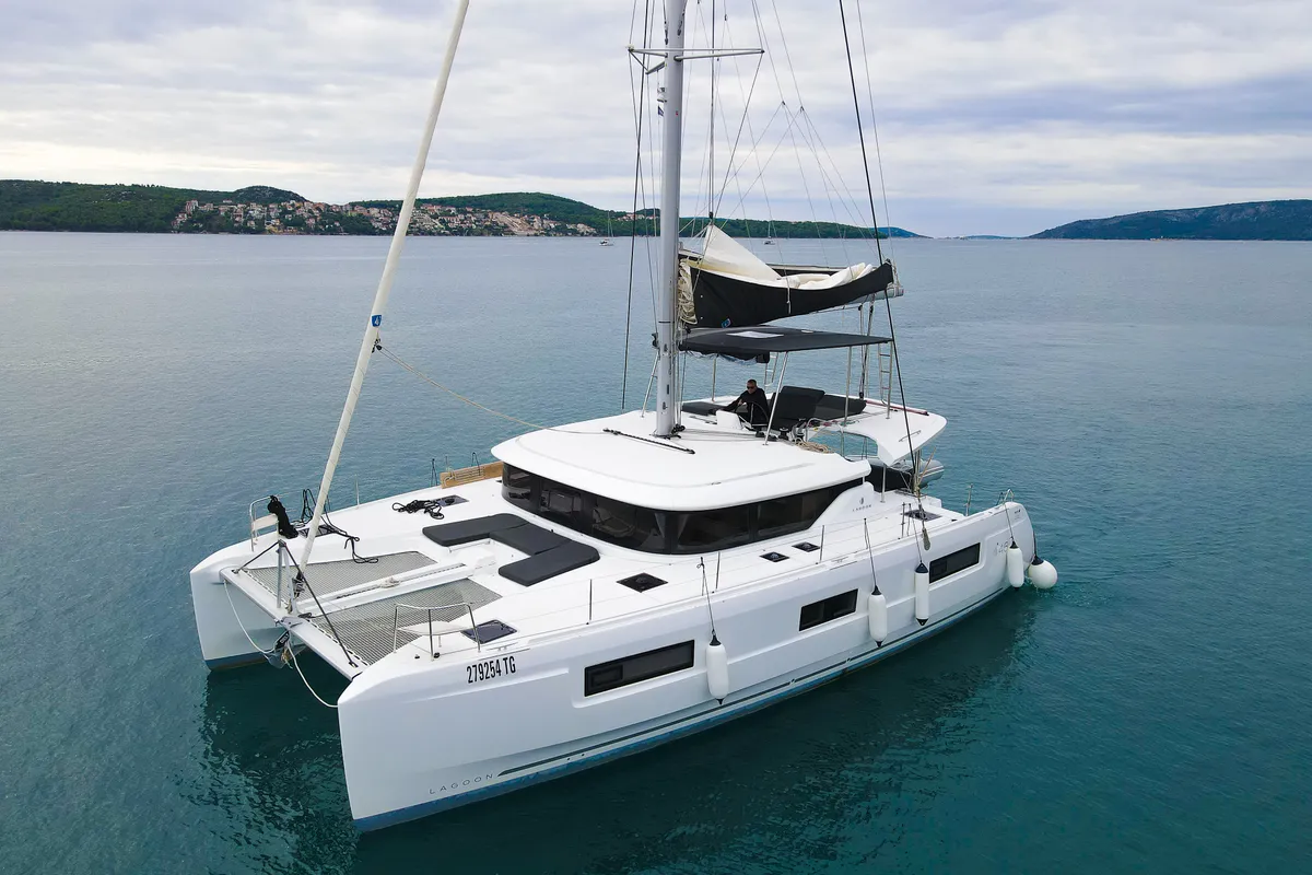 Exterior view of Galeb, a Lagoon 46 catamaran at Seget Donji, Croatia