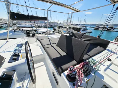 Cockpit of Galeb, a Lagoon 46 catamaran at Seget Donji, Croatia