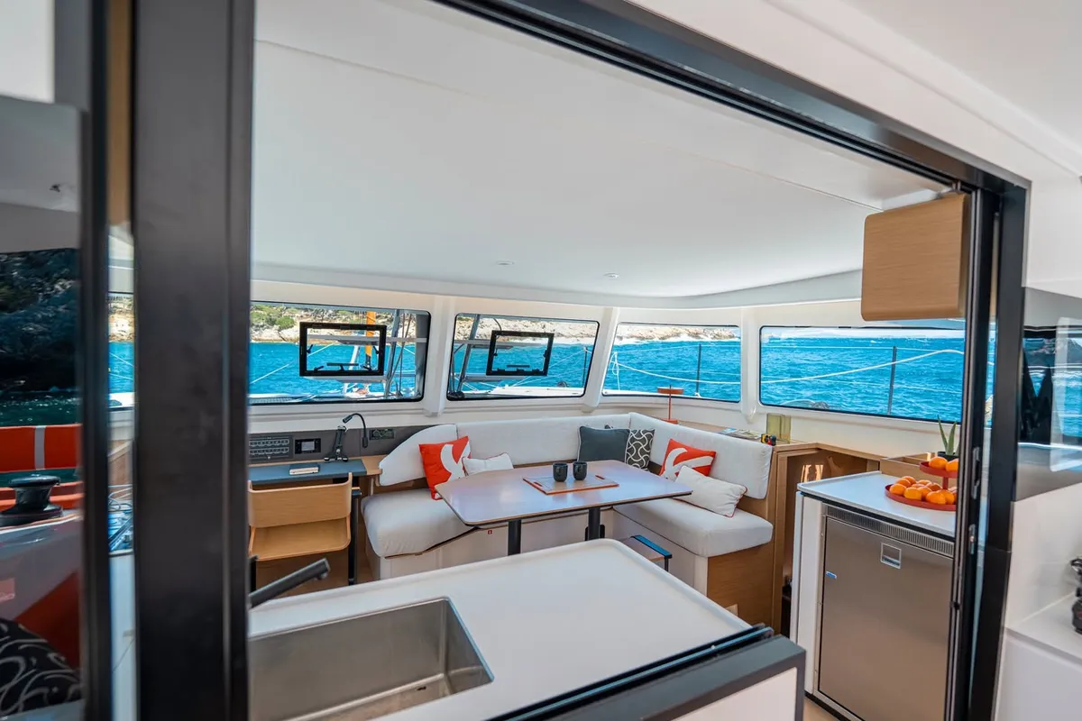 Salon of AQUILA, a Excess 13 catamaran at Municipal Unit of Lefkada, Greece