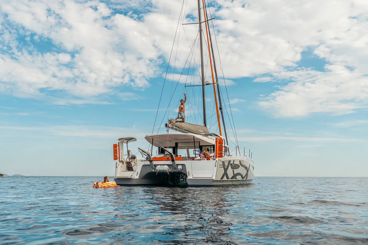Exterior view of AQUILA, a Excess 13 catamaran at Municipal Unit of Lefkada, Greece