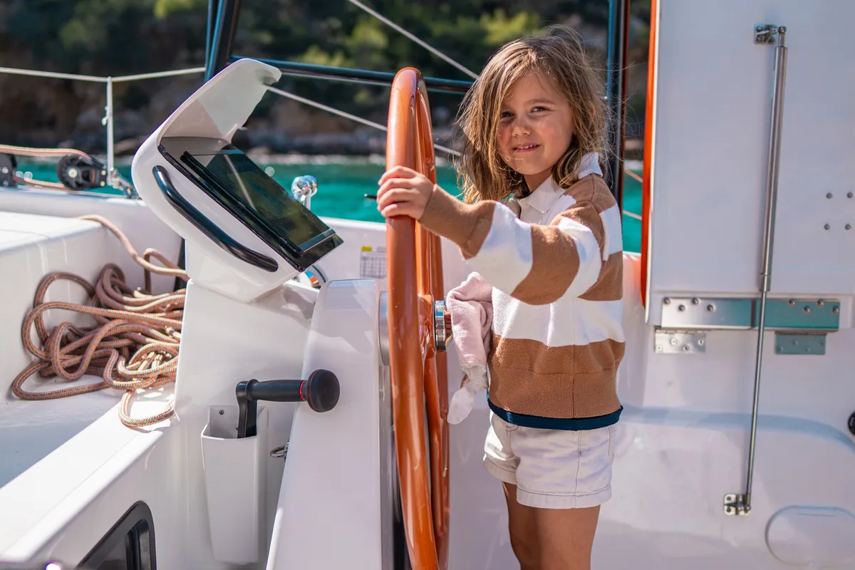 Cockpit of AQUILA, a Excess 13 catamaran at Municipal Unit of Lefkada, Greece