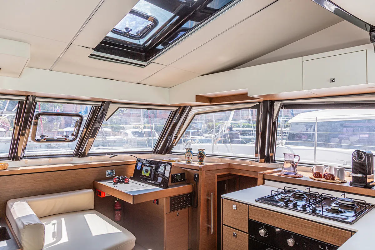 Galley of Harmony Planet, a Nautitech 46 Fly catamaran at Tonnarella, Italy