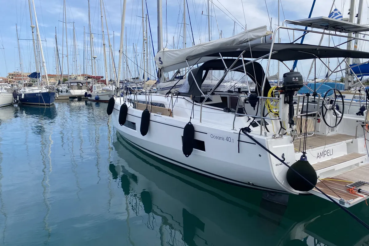 Exterior view of Ampeli, a Beneteau Oceanis 40.1 sailboat at Municipal Unit of Lefkada, Greece