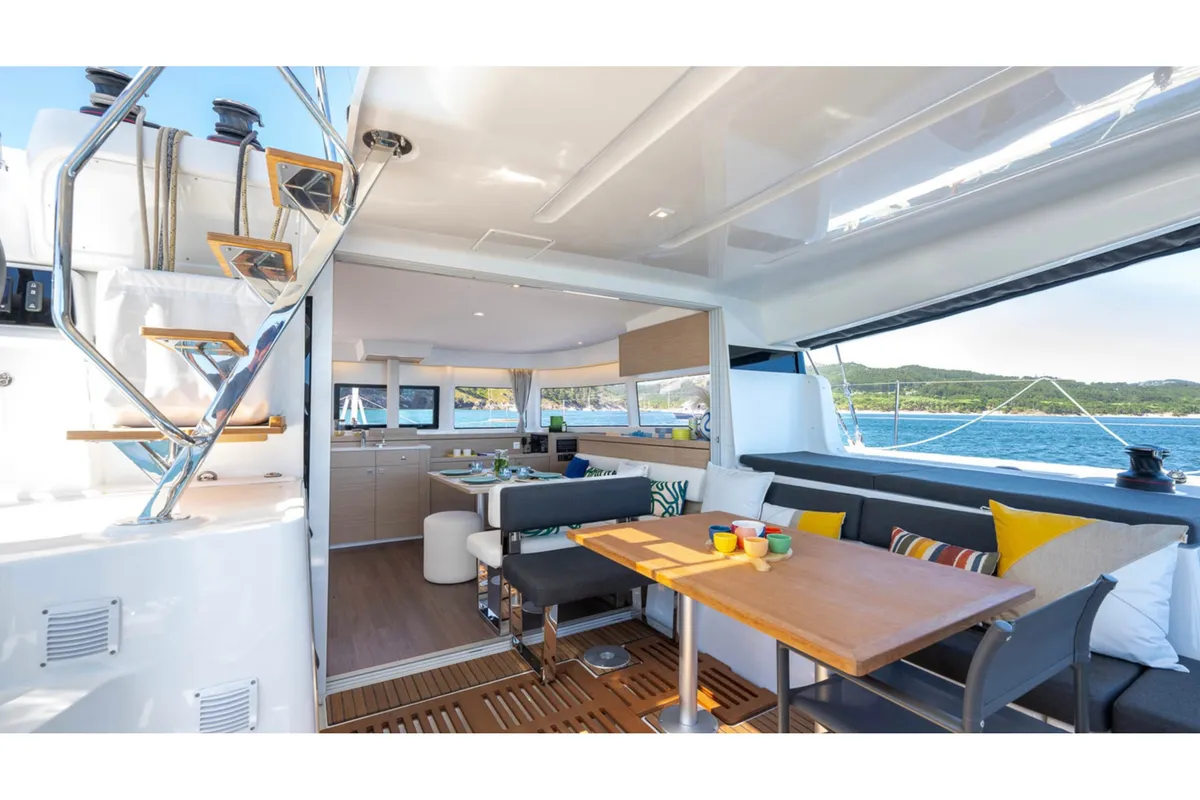 Deck of Lagoon 43, a catamaran at Papeete, France