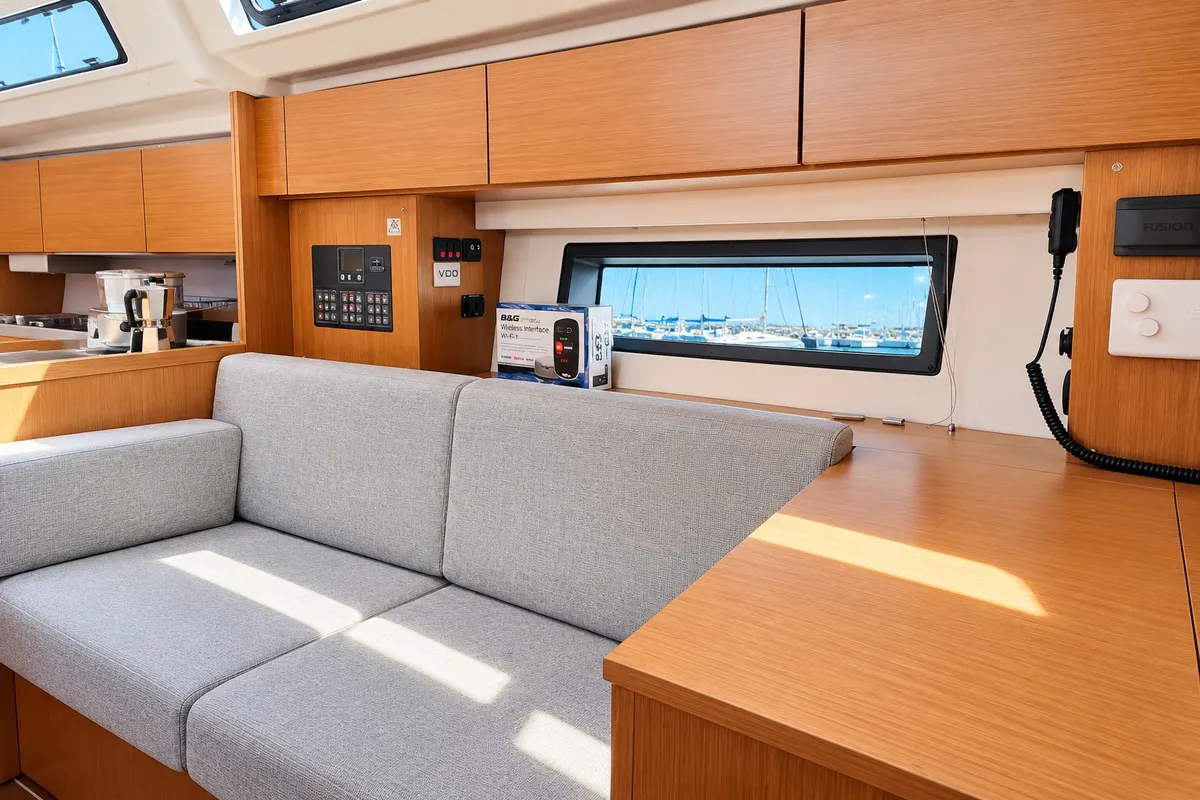 Salon of Sakura J, a Bavaria 42 sailboat at Punta Ala, Italy