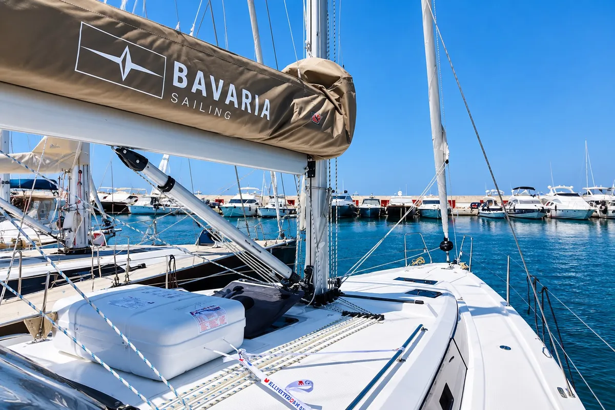 Deck of Sakura J, a Bavaria 42 sailboat at Punta Ala, Italy