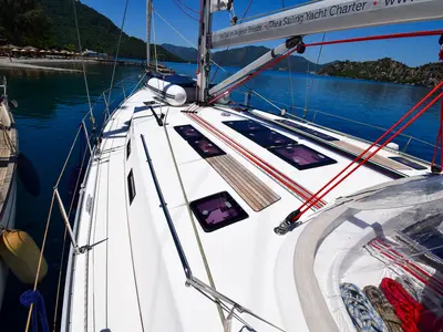 Cabin on MINA, a Bavaria 50 Cruiser sailboat at Marmaris, Turkey