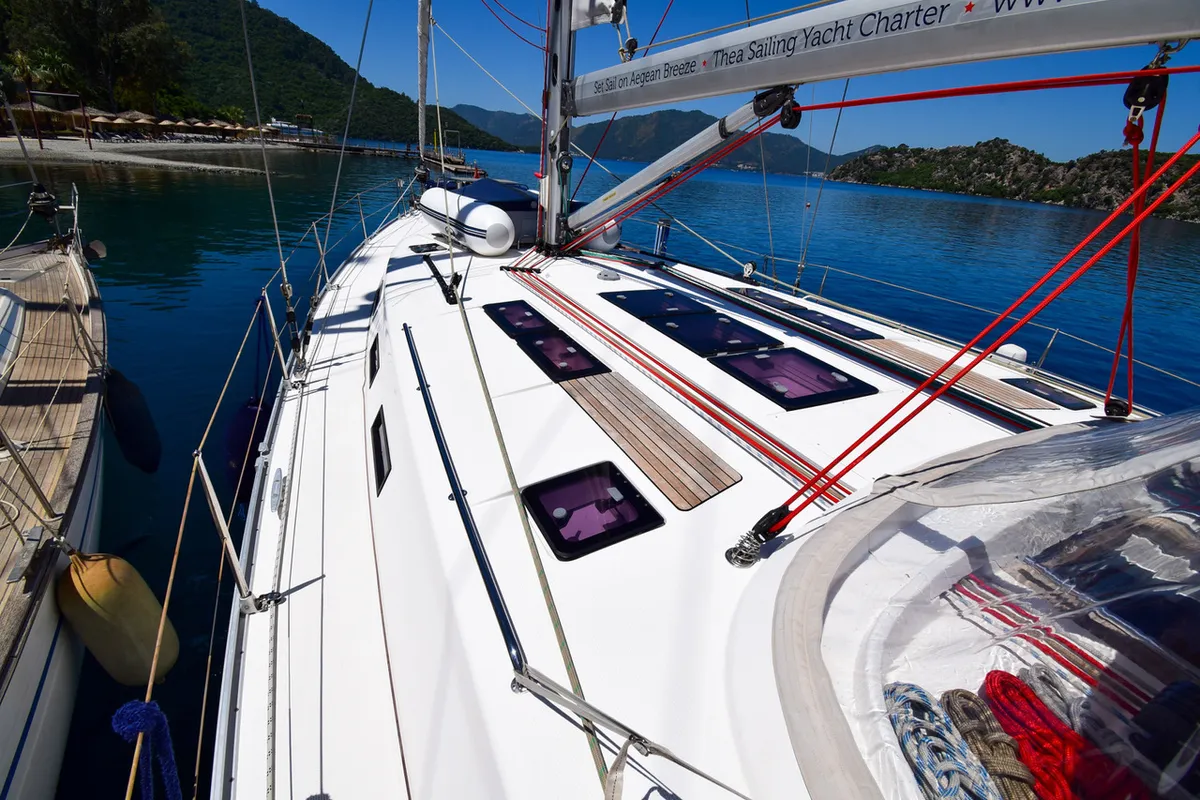 Cabin on MINA, a Bavaria 50 Cruiser sailboat at Marmaris, Turkey