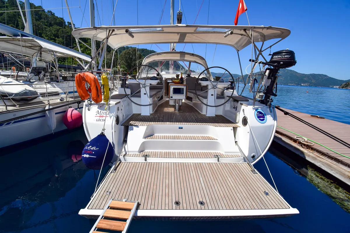 Exterior view of MINA, a Bavaria 50 Cruiser sailboat at Marmaris, Turkey