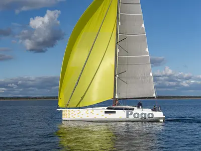 Exterior view of Ithaka, a Pogo 44 sailboat at Arrecife, Spain
