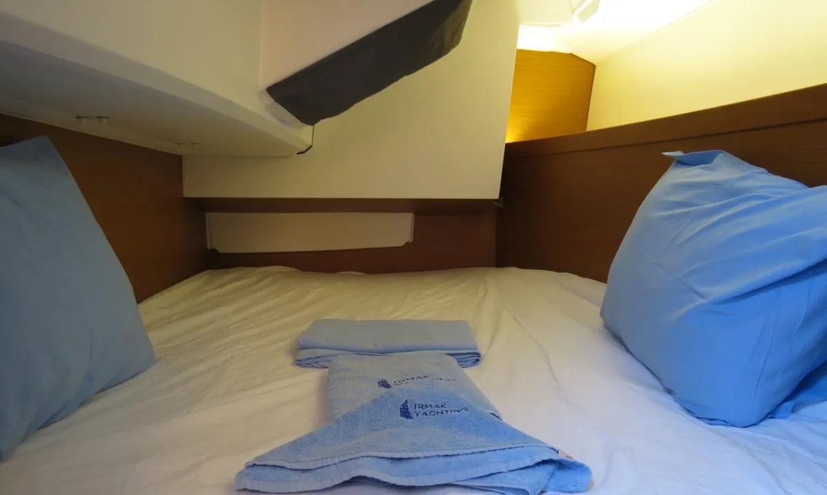 Cabin on Sarita, a Jeanneau Sun Odyssey 349 sailboat at Fethiye, Turkey