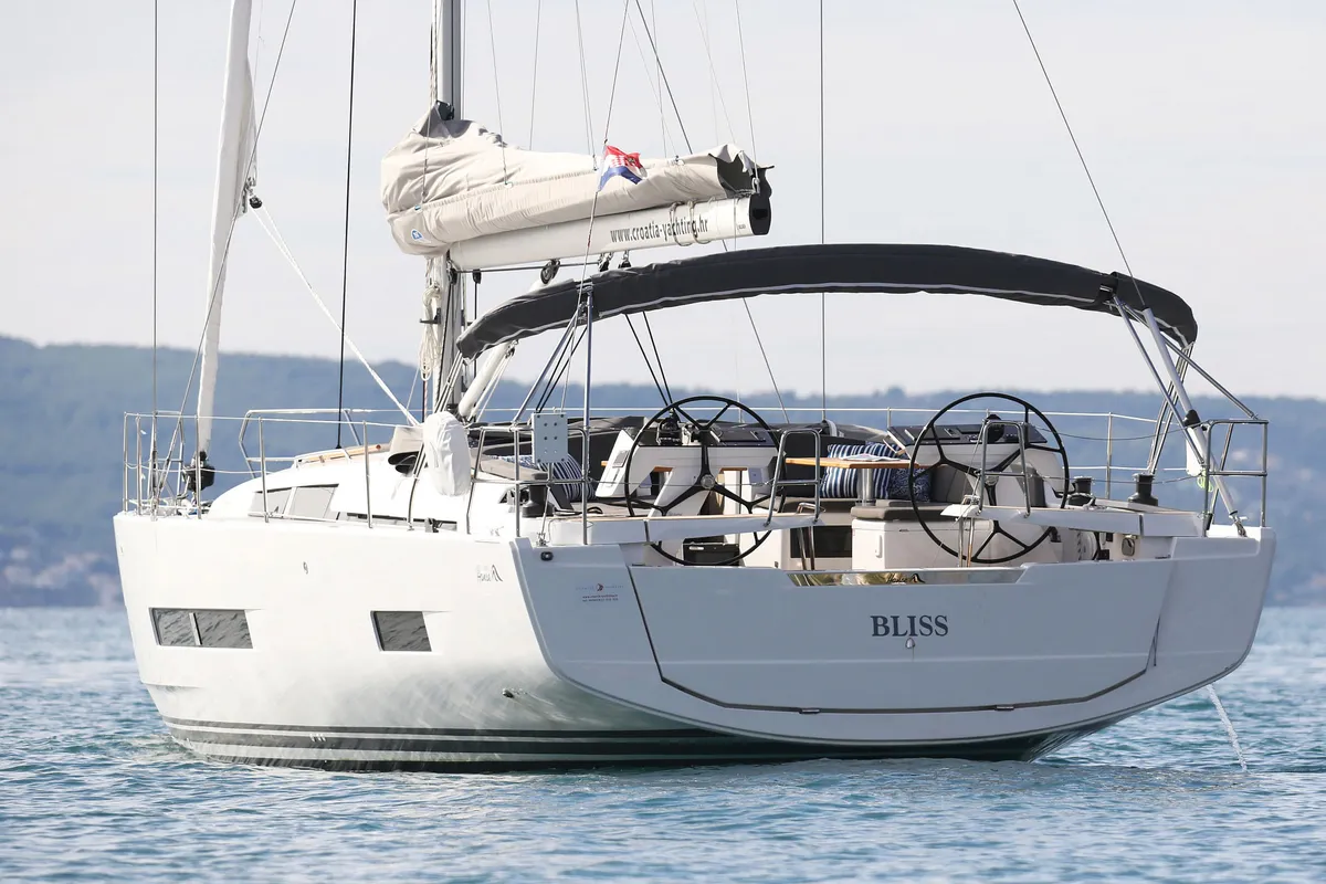 Exterior view of Bliss, a Hanse 460 sailboat at Grad Biograd na Moru, Croatia