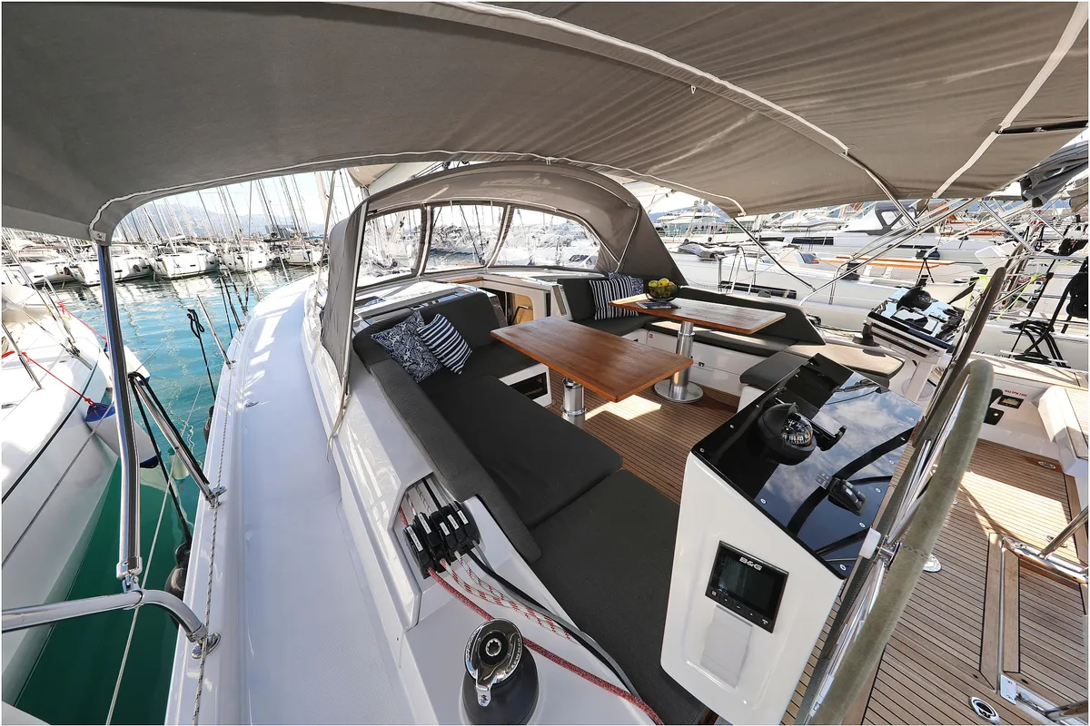 Cockpit of Bliss, a Hanse 460 sailboat at Grad Biograd na Moru, Croatia