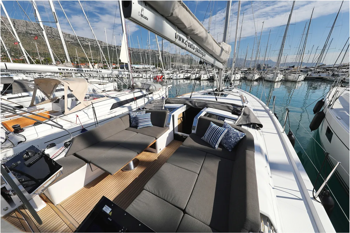 Deck of Bliss, a Hanse 460 sailboat at Grad Biograd na Moru, Croatia