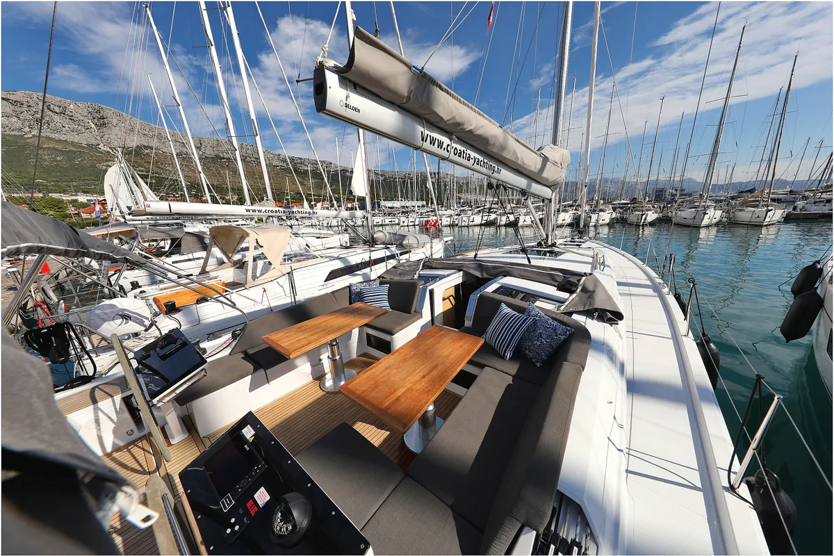 Deck of Bliss, a Hanse 460 sailboat at Grad Biograd na Moru, Croatia