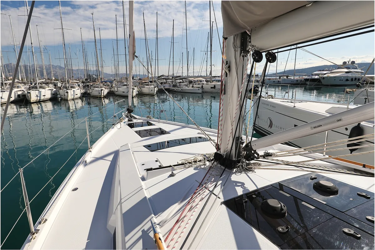 Deck of Bliss, a Hanse 460 sailboat at Grad Biograd na Moru, Croatia