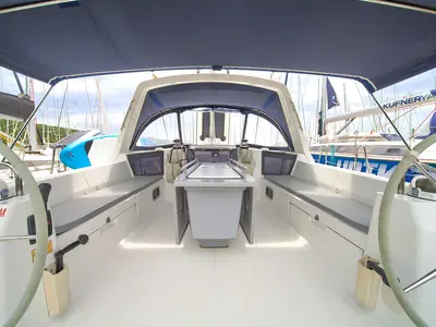 Deck of Ponente, a Beneteau Oceanis 45 sailboat at Punat, Croatia