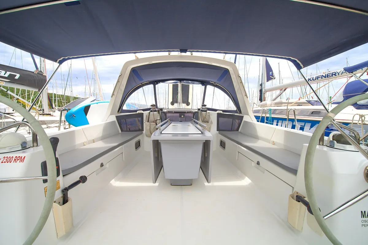 Deck of Ponente, a Beneteau Oceanis 45 sailboat at Punat, Croatia