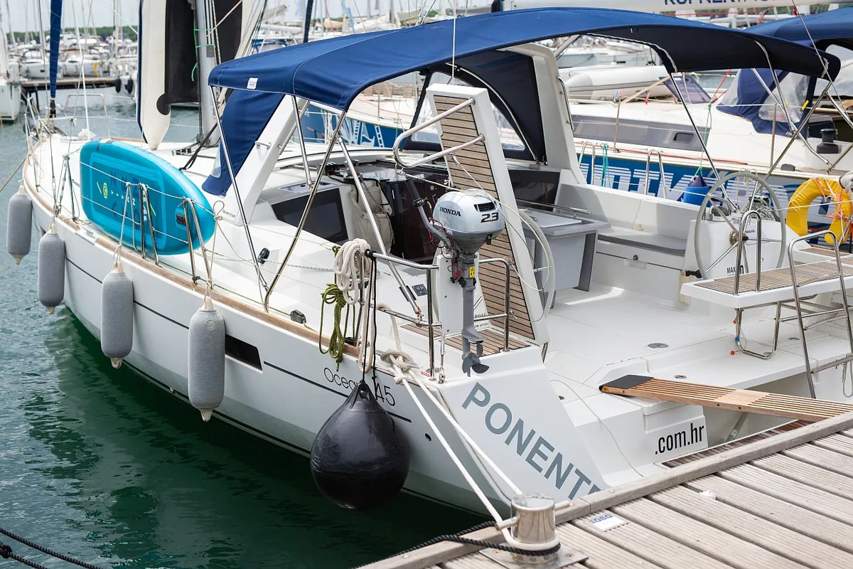 Exterior view of Ponente, a Beneteau Oceanis 45 sailboat at Punat, Croatia