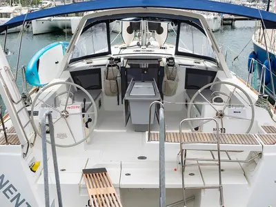 Cockpit of Ponente, a Beneteau Oceanis 45 sailboat at Punat, Croatia