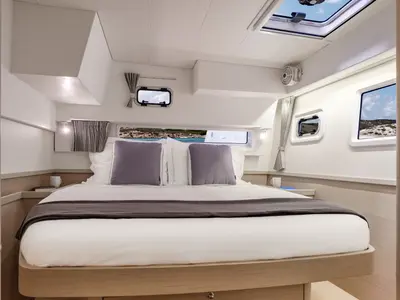 Cabin on Alas, a Lagoon 42 catamaran at Parikia, Greece