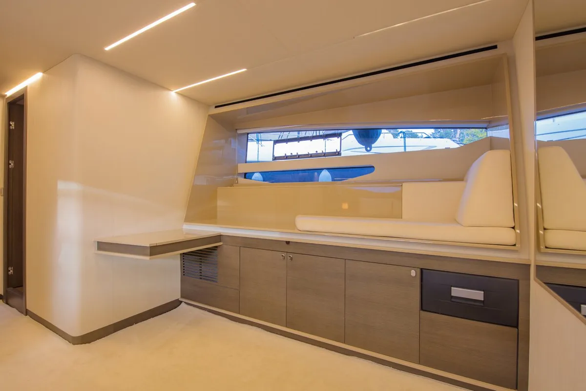 Salon of Journey, a Numarine 62 Flybridge motor yacht at Fethiye, Turkey