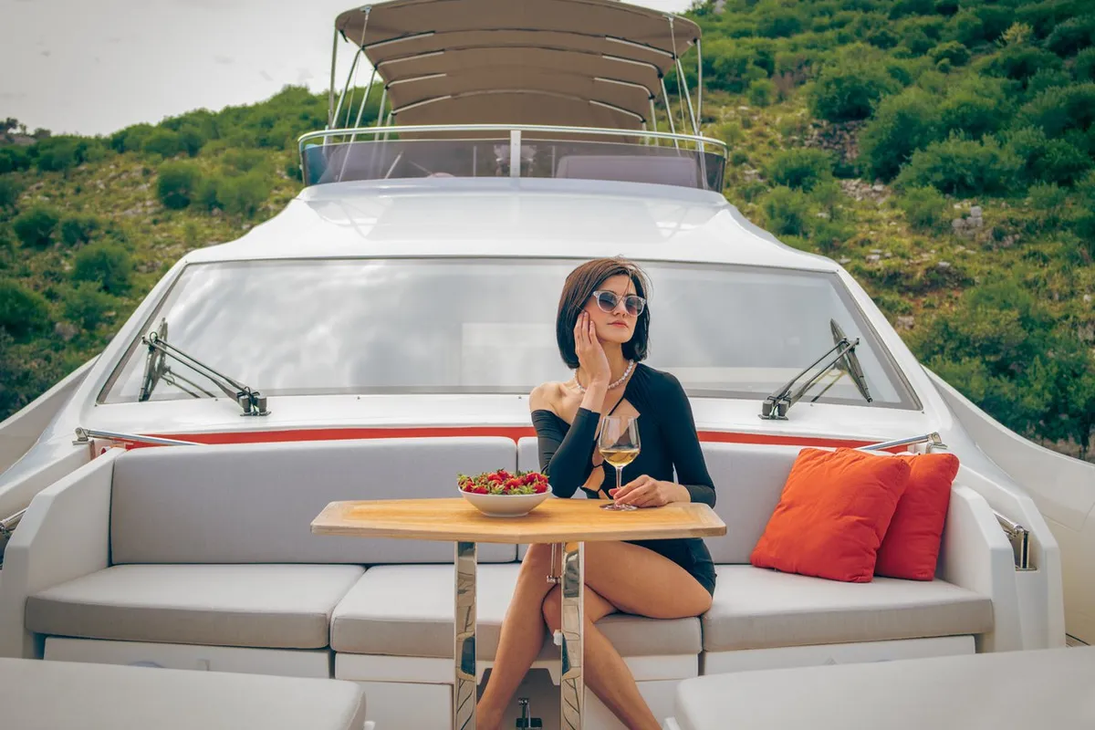 Deck of Journey, a Numarine 62 Flybridge motor yacht at Fethiye, Turkey