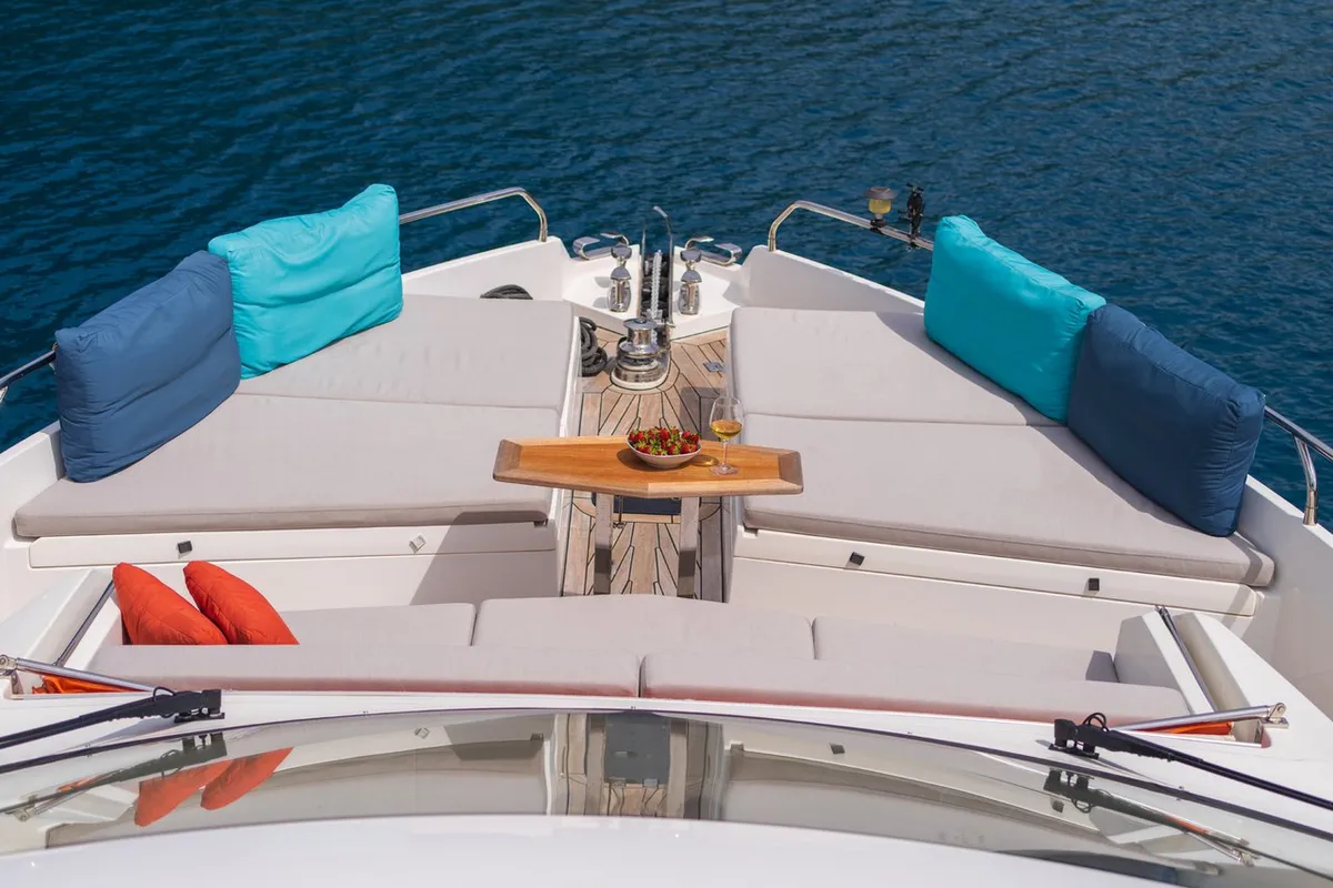 Deck of Journey, a Numarine 62 Flybridge motor yacht at Fethiye, Turkey