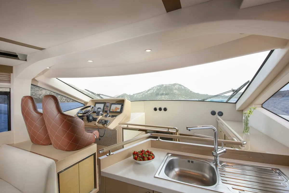 Galley of Journey, a Numarine 62 Flybridge motor yacht at Fethiye, Turkey